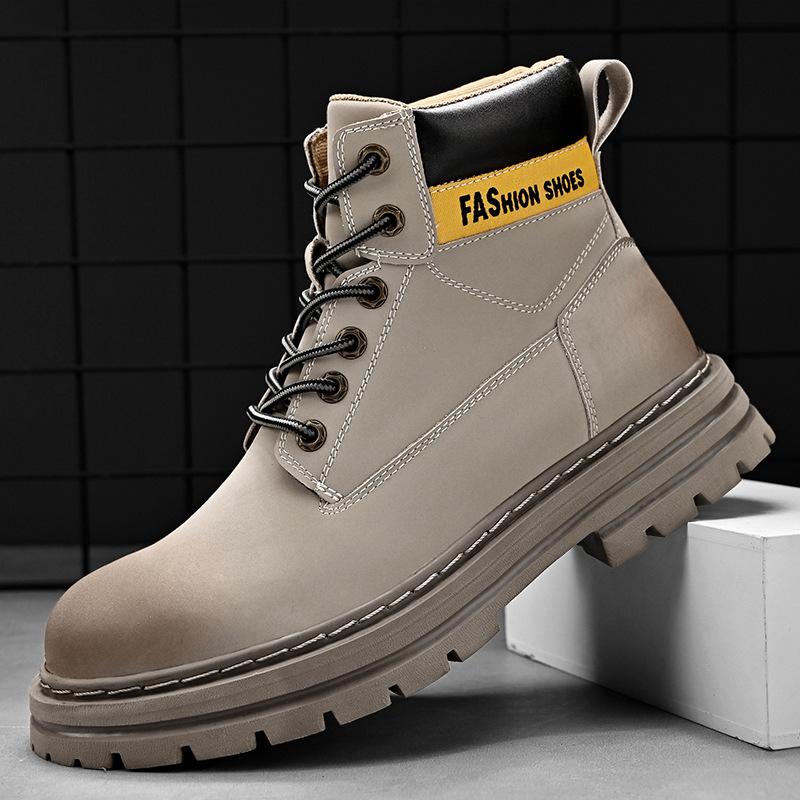 Autumn and winter new high-top large-size tooling men's shoes genuine leather rhubarb Martin boots with cotton to keep warm