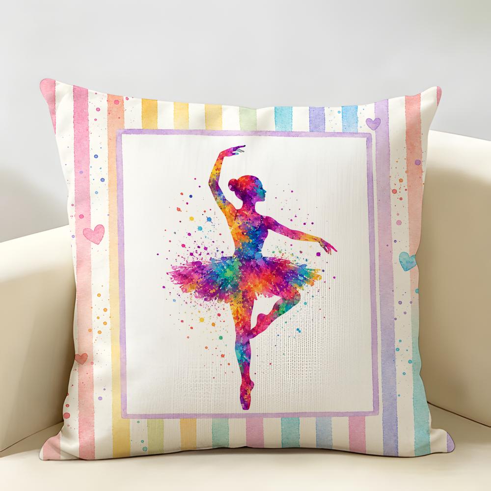 Girl Art Gymnastics Sport Ballet Cushion Cover Natural Linen Organic Fabric DoubleSided Printing Sofa Home Decor Pillow Case
