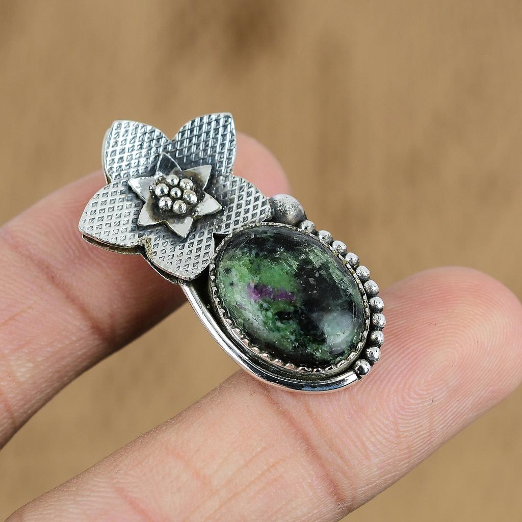 Gift For Women Pendant Flower 925 Sterling Silver Natural Ruby Zoisite Gemstone