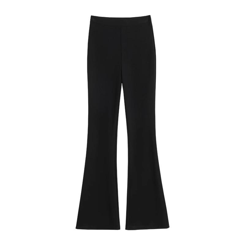 Women's High-Waisted Black Micro-Flared Pants - Slimming Elastic Fit for Spring and Autumn