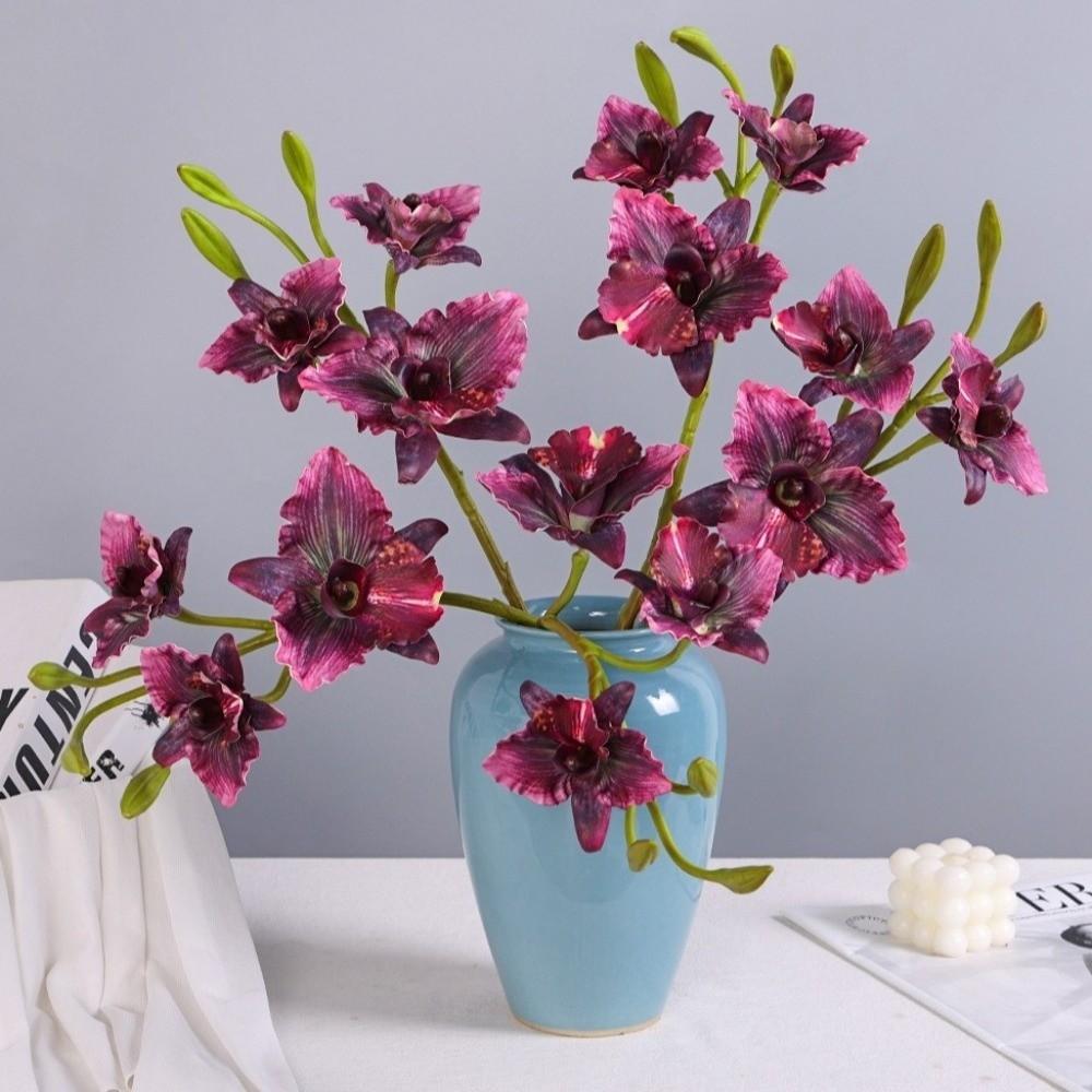 Realistic Artificial Orchid Flowers Real Touch Lifelike Appearance Cattleya Orchid Stem Handmade Long Stem with Buds