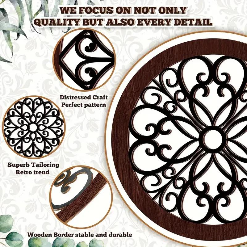 4 buc Artă de Perete din Lemn Rustic Mare - Gros, Sculptat Gol, Rotund, Finisaj Distresat, Decor de Fermă pentru Living, Dormitor