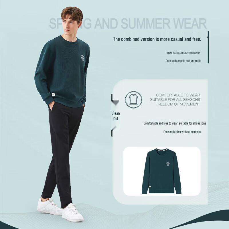 Qipai Men's Waffle Knit Round Neck Sweatshirt