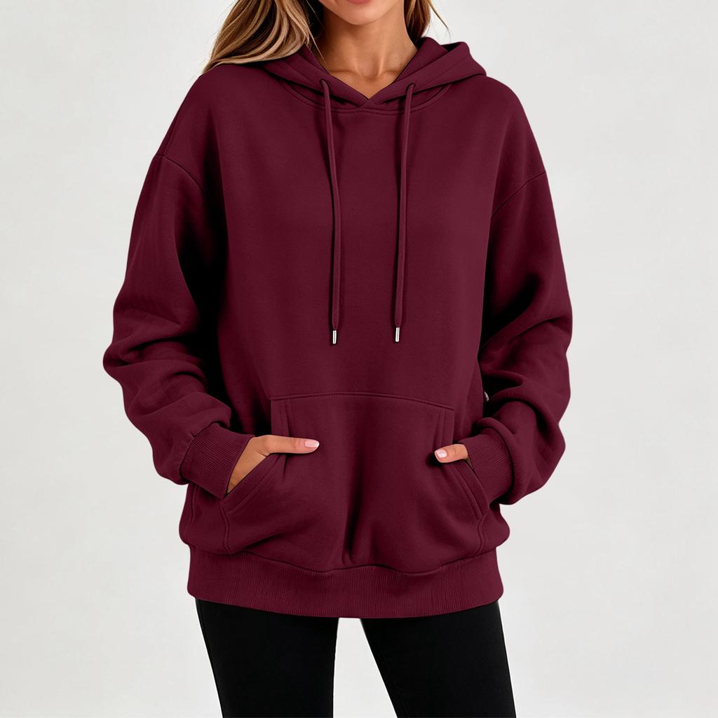Felpa con cappuccio a maniche lunghe colorata da donna, pullover casual per l'uso quotidiano