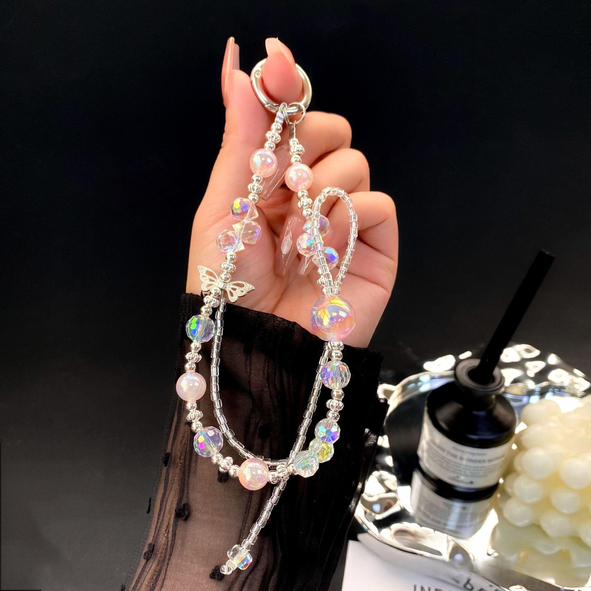 

Heidi Bead Alloy Butterfly Crystal Handmade Beaded Phone Chain Ins High-Quality Keychain Creative Phone Case Hanging Chain розовый