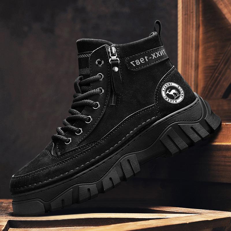 

Martin boots men s new spring and autumn retro medium-top leather winter heightening casual high-top tooling boots 39
