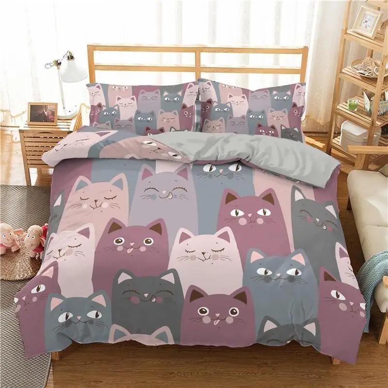 Cat Duvet Cover Cute Kitten Pet Bedding Set Full Queen For Boys Girls Lovely Funny Cats Animal Comforter Cover With 2 Pillowcase
