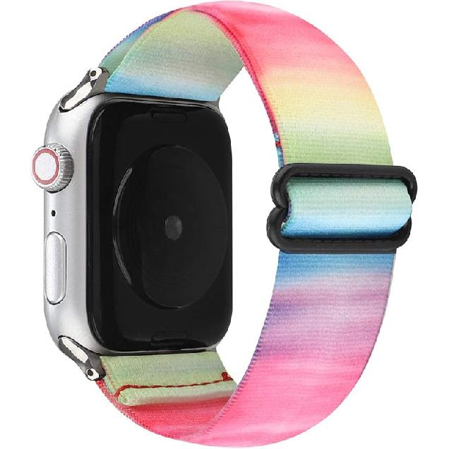 Adjustable Elastic Wristband Bracelet Stretchy Nylon Band Stylish Art Design Loop Strap Compatible with Apple Watch Series 10 9 8 7 6 5 4 3 2 1 SE