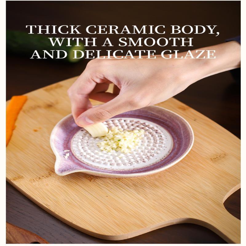 Japanese Style Ceramic Garlic Grater Plate Smooth Edge Porcelain Grater with Spout for Outdoor Camping Home Paste Making