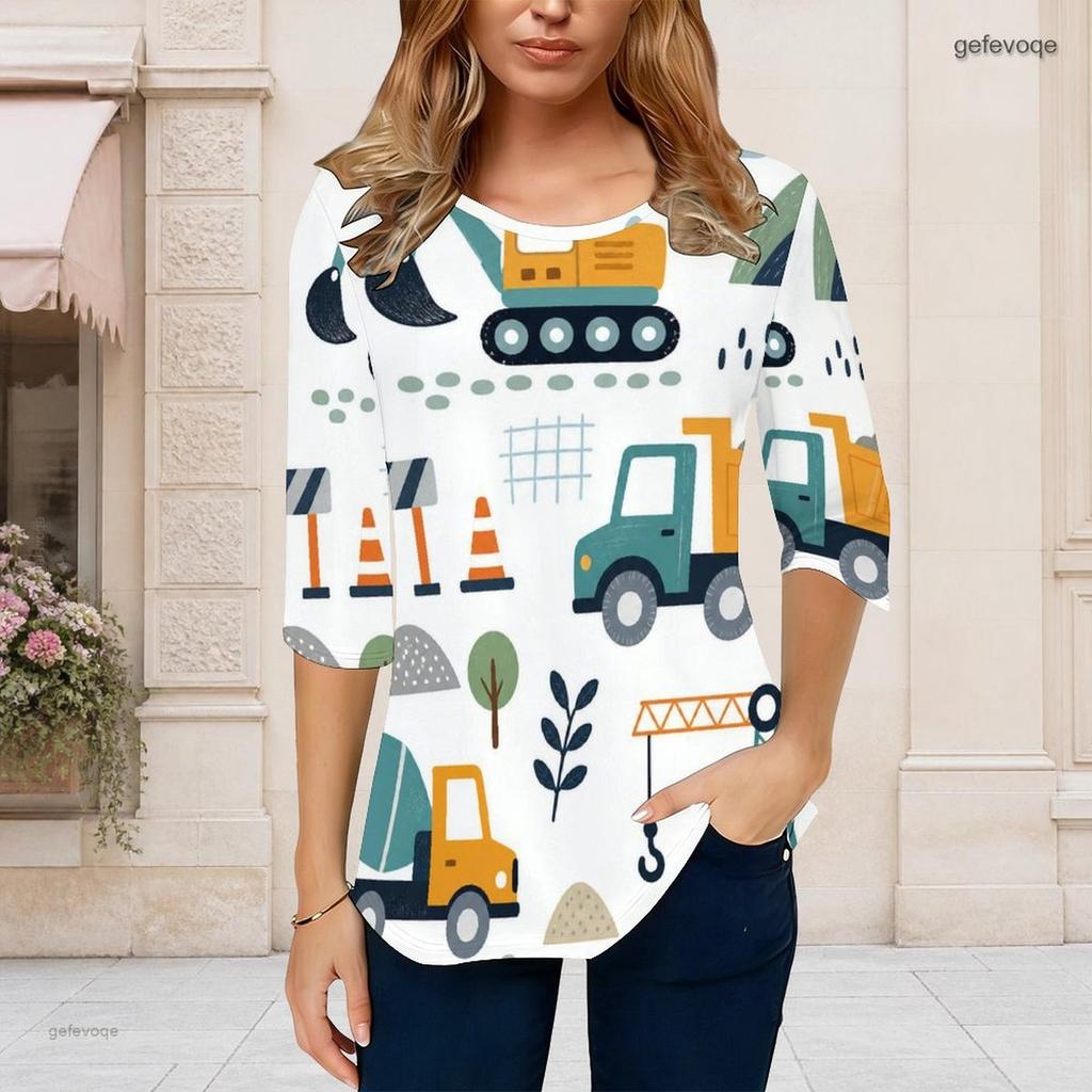 Women S Plus Size Round Neck Half Sleeve Printed T Shirt Black Gold Beige Curved Hem With Pockets