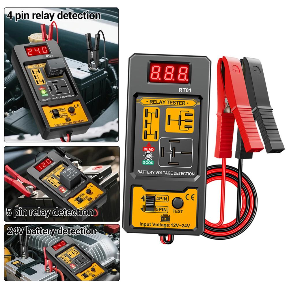 Digital Battery Voltages Tester Detector Relays Analyzers Tool for 4 Pin 5 Pin Automotive Relays Insulated Silicone Design