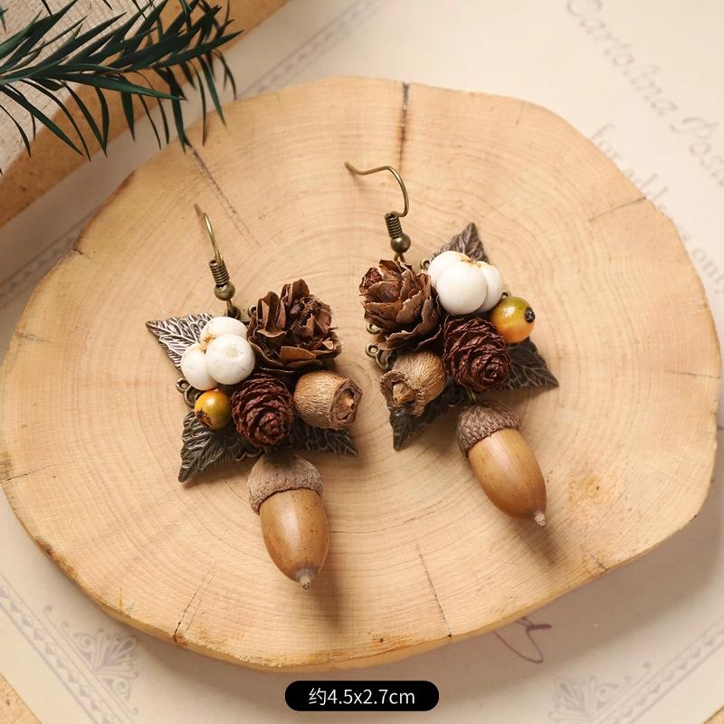 

Винтажный лесной стиль, натуральные растительные аксессуары для ушей, ручная работа, креативные, маленькие и уникальные серьги в виде плодов дуба, длинные серьги с кисточками