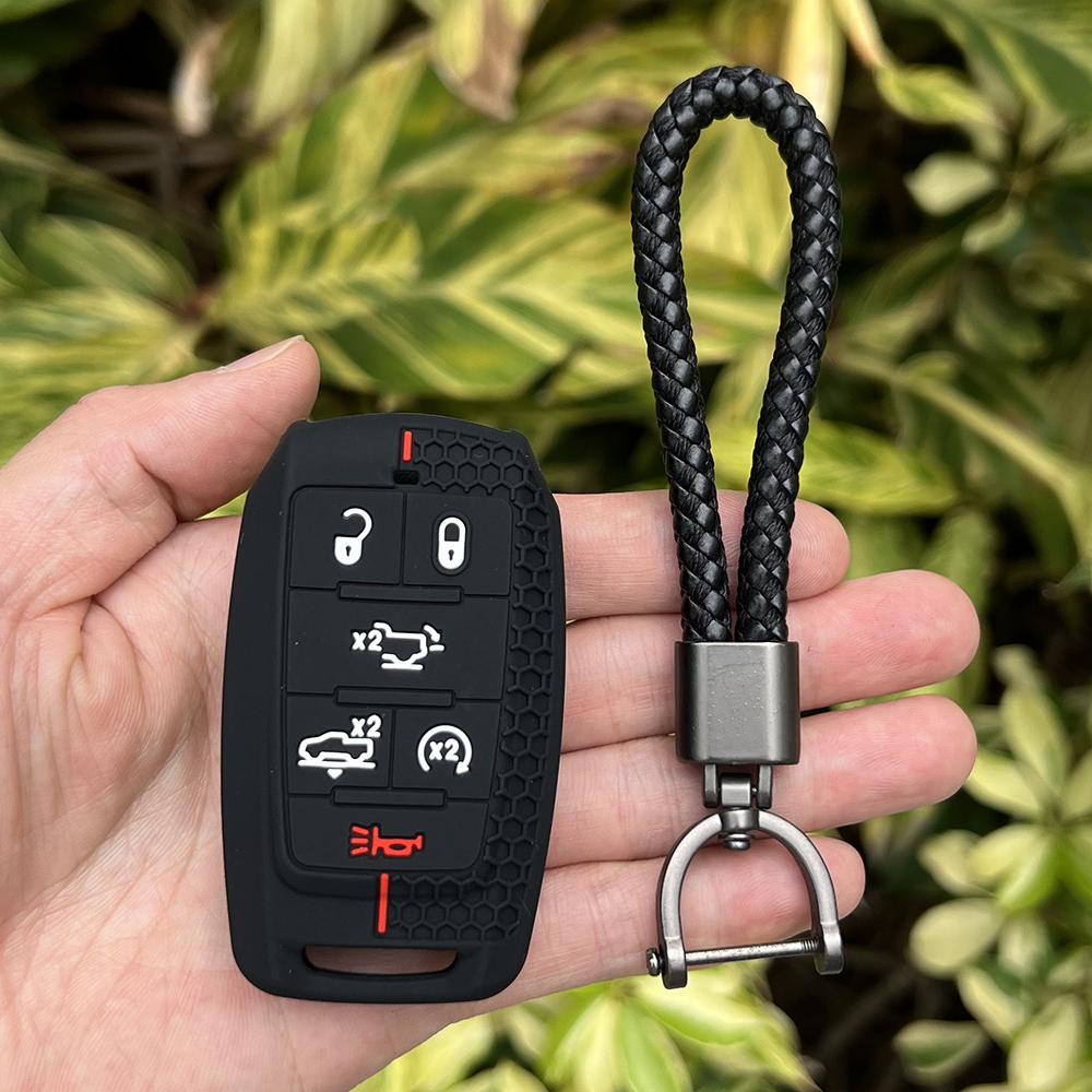 Silicone Car Key Case Remote Cover Shell Keychain Accessories for Dodge Ram 1500 Pickup Limited 2019 2020 2021 2022 2023 2024