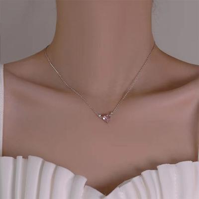 Glänzendes Zirkon Rosa Herz Halskette Anhänger Für Frauen Mädchen Party Charm Schmuck Halskette Schlüsselbeinkette Geschenke
