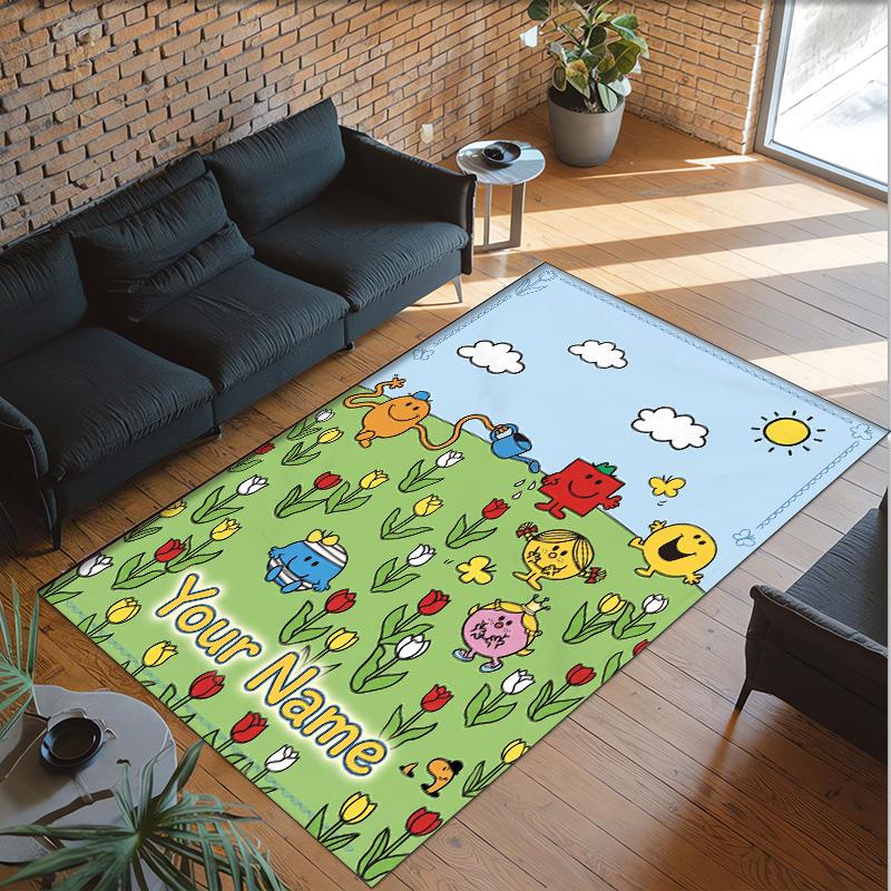 Personalized Crystal Velvet Carpet Custom Name Text,Mr. Men & Little Miss Anti Slip Area Rug For Home Decoration