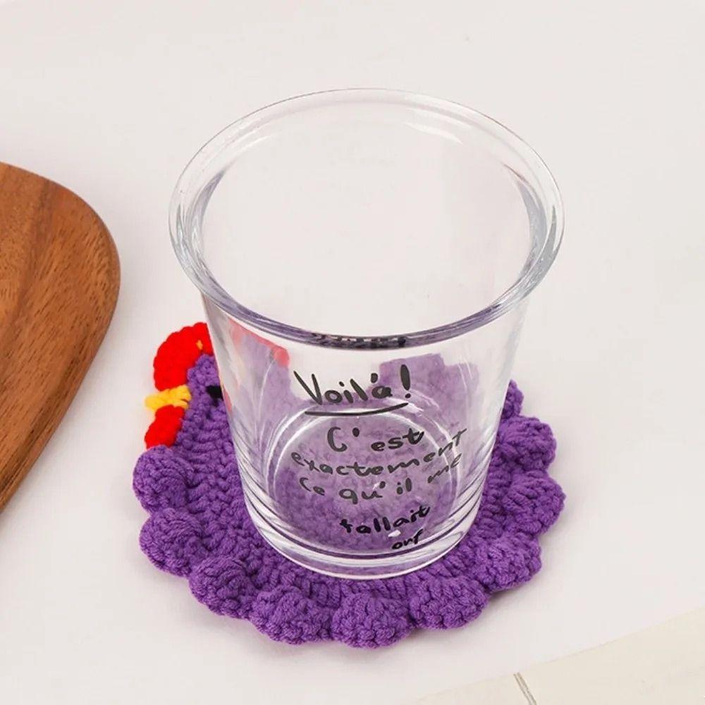 Cartoon Design Woven Cup Mat Handmade Insulation Placemat Tabletop Protector  Halloween Decorative