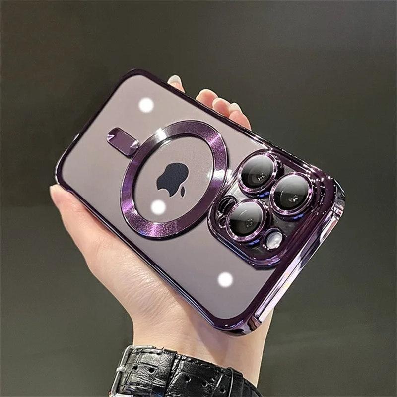 Luxusní magnetické pokovování transparentní pouzdro na telefon s bezdrátovým nabíjením pro iPhone 11 12 13 14 15 Pro Max Plus nárazník silikonový měkký kryt