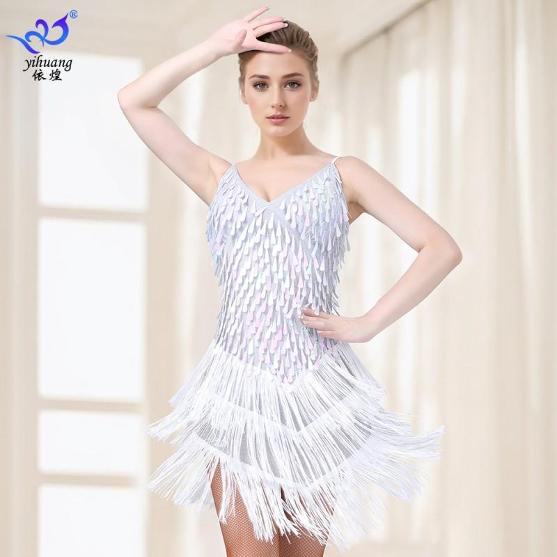 Latin Dance Sequin Fringe Dress Stage Performance Competition Party Costume Women
