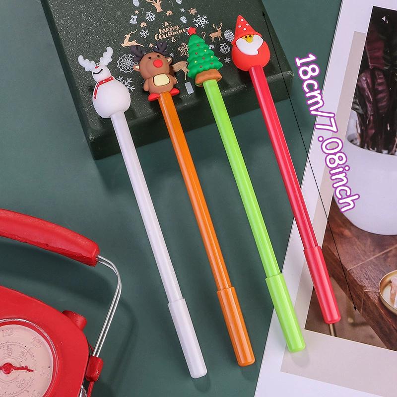 8/20 PCS Christmas Gel Ink Pen Novelty Christmas Cartoon Characters Reindeer Santa Claus Stick 0.5mm Black Ink Fun Party Birthday Gifts Back To School