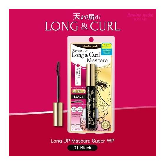Heroine Make Long UP Mascara Super WP 01 Black 6g Voděodolné složení odolné proti slzám, potu, vodě, kožnímu mazu a oděru