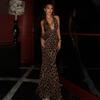 European and American Style Hot-selling Women's Clothing Sexy Dress Leopard Print Neck Big Halter Fish Tail Dress Red Carpet Dress