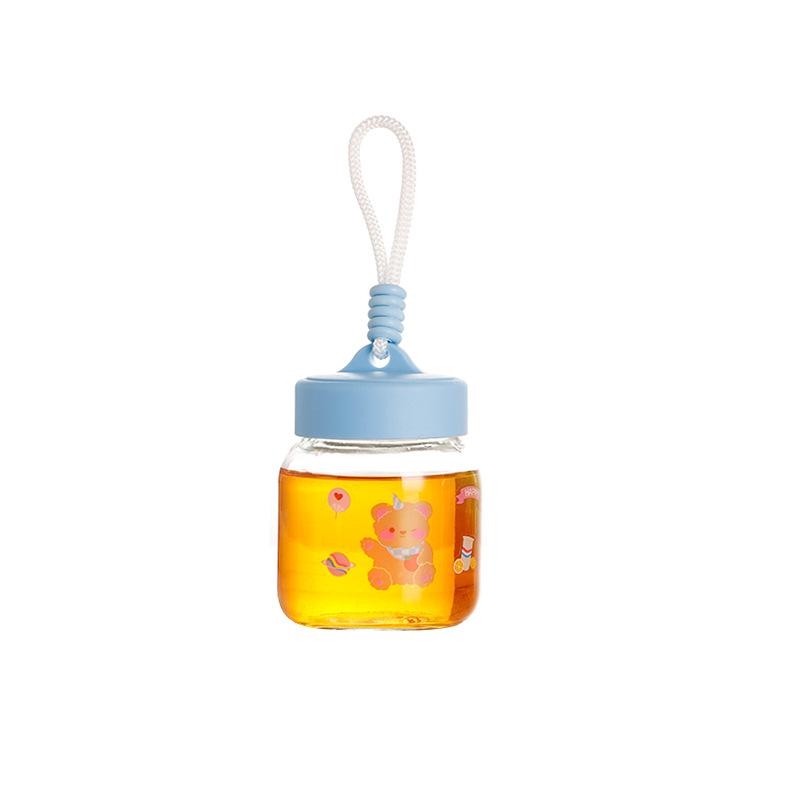 New Water Cup with Rope and Chubby Cup 300ml Cute Sticker Glass Cup, High Appearance Portable Outdoor Drinking Cup