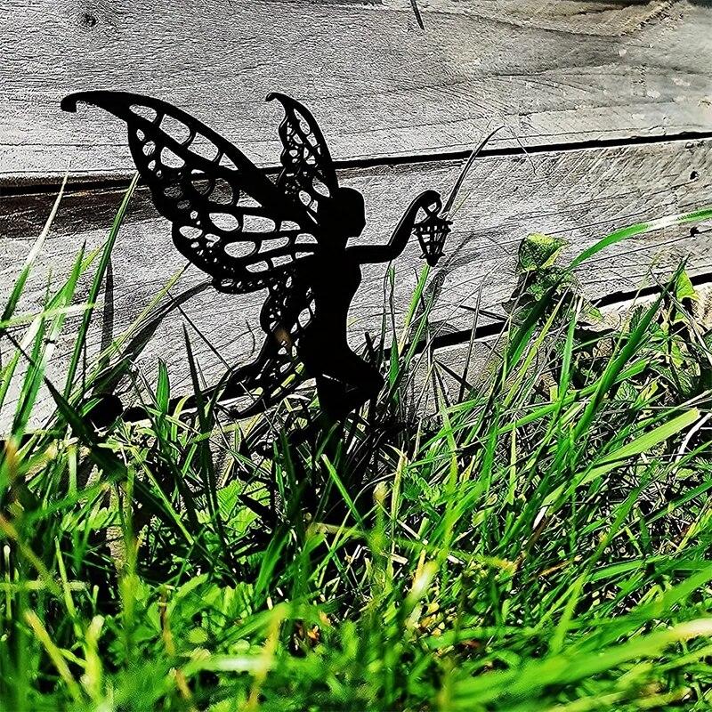 Flower Fairy Garden Sculpture Floor Plug Outdoor Garden Metal Iron Lawn Inserts Outdoor Decorations