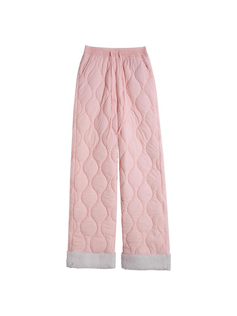 Women's Blue Northeast Fleece-lined Wide-leg Cotton Pants for Autumn/Winter - Windproof, Coldproof Ski Wear