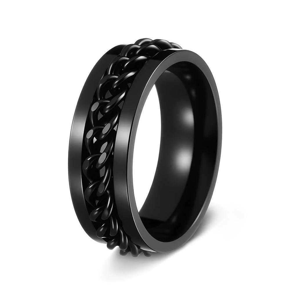 Men's Titanium Steel Rotating Chain Ring - Rotatable Stress Relief Jewelry and Beer Bottle Opener