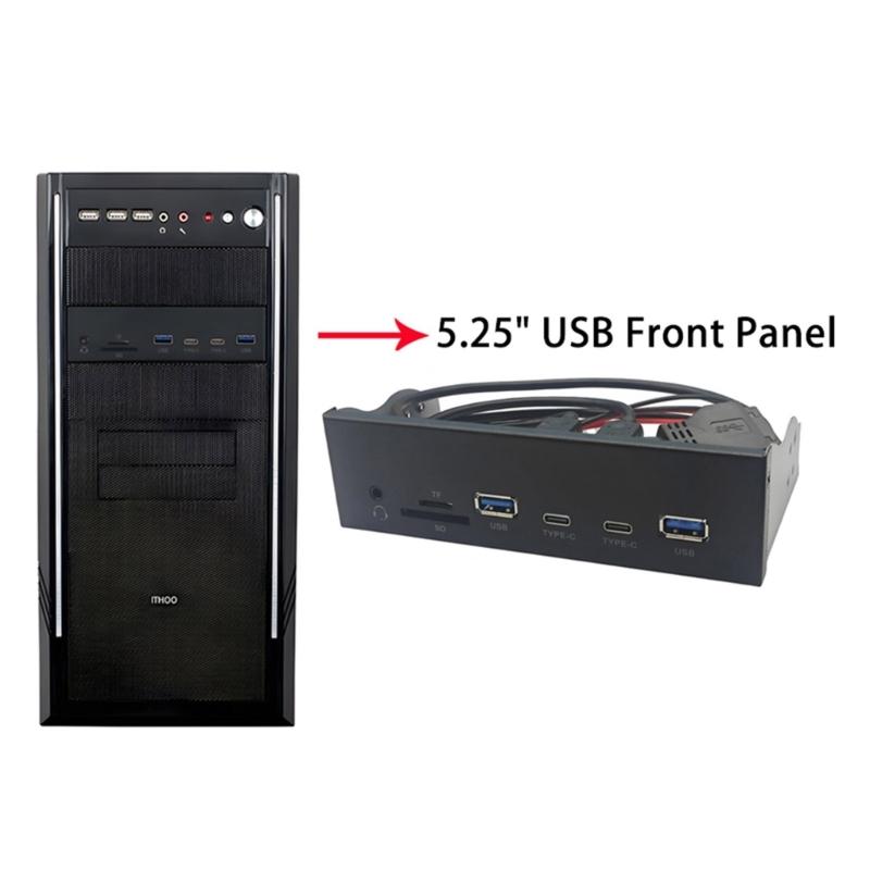 Fast Speed USB3.2 Gen1 Optical Drive Bay Panel Featuring Double Type C And 3.5mm Auditory Port for Desktop 5.25inch Bay