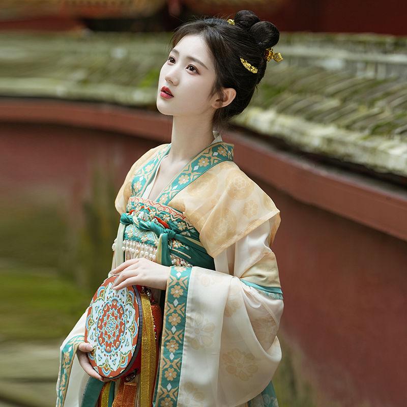 Haft Hanfu w stylu chińskiej dynastii Tang Ulepszony codzienny letni damski zestaw sukienek