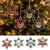 Wooden Snowflake Ornaments for Holidays 4 Pcs Christmas Ornaments, Rustic Hanging Decoration with Party Supplies Elk Tree Village House Design Holiday