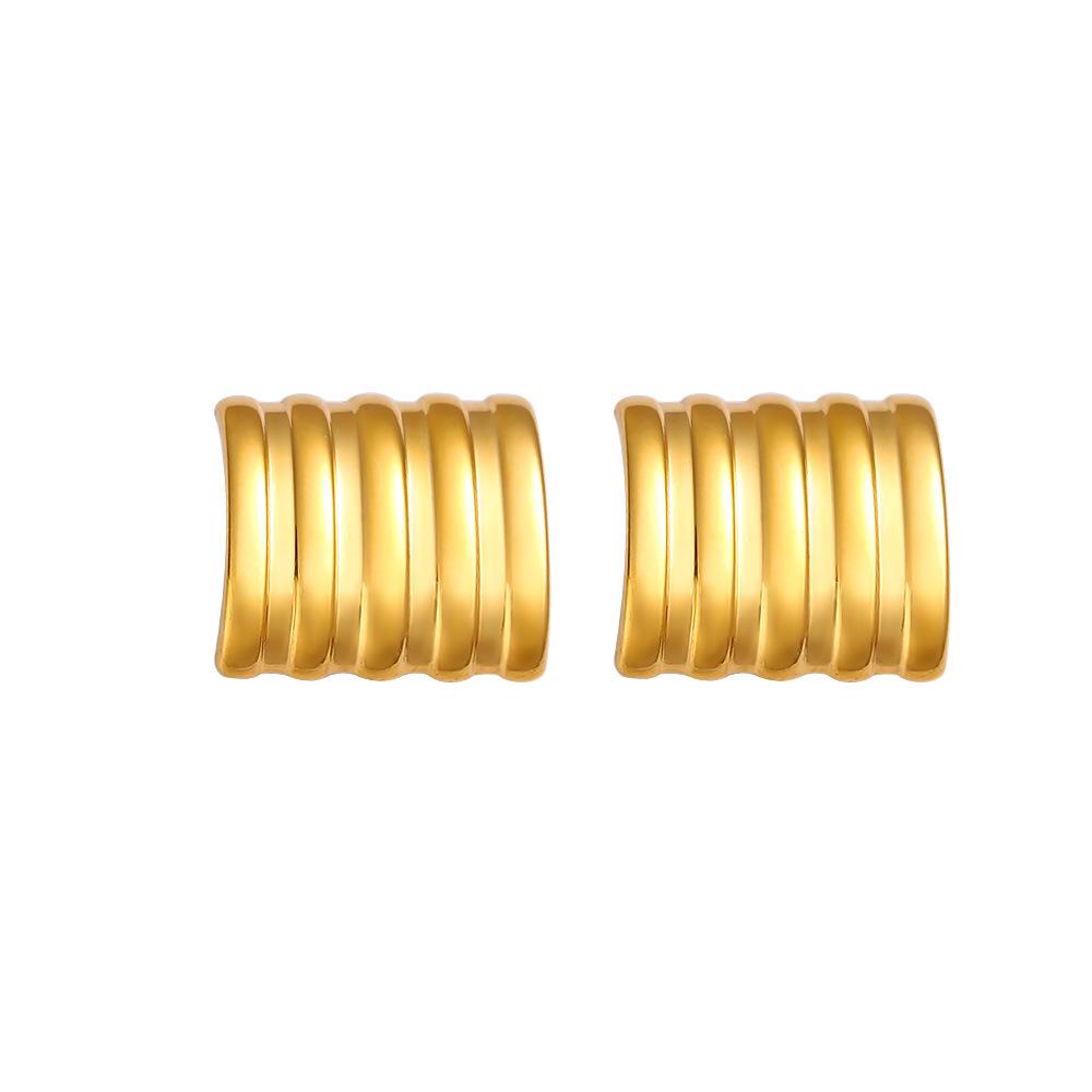 18K Gold Stainless Steel Square Striped Stud Earrings - European  American Style