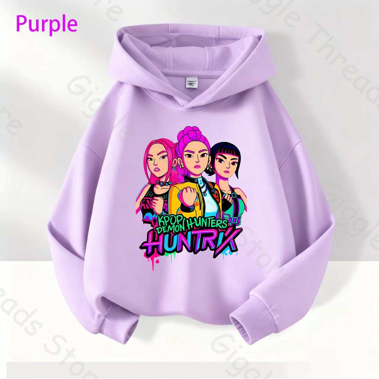 

K-POP Devil Hunter Fashion Purple Children s Hoodie Super Comfortable Neutral Cartoon Hoodie 160