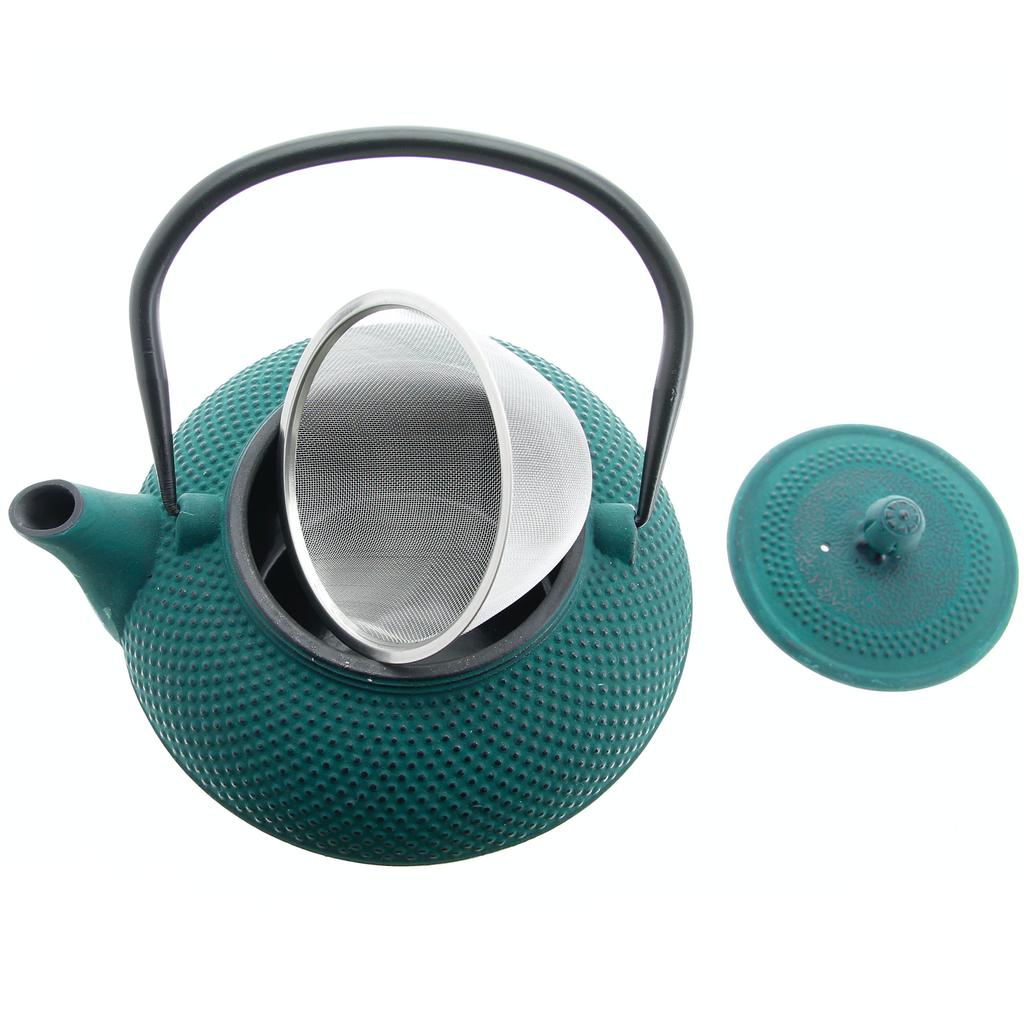 CAST IRON KETTLE 1.5L TEAPOT 4x CUPS INFUSER PADS TEA STRAINERS