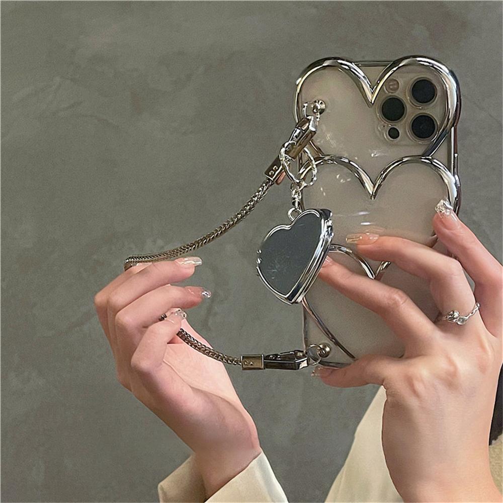 

Роскошный Стильный Серебристый Чехол-Браслет с Зеркалом в Форме Сердца для iPhone 13 12 14 15 16 Pro Max 11 с Покрытием, Эстетичный Чехол с Любовью for iphone 12pro аэро