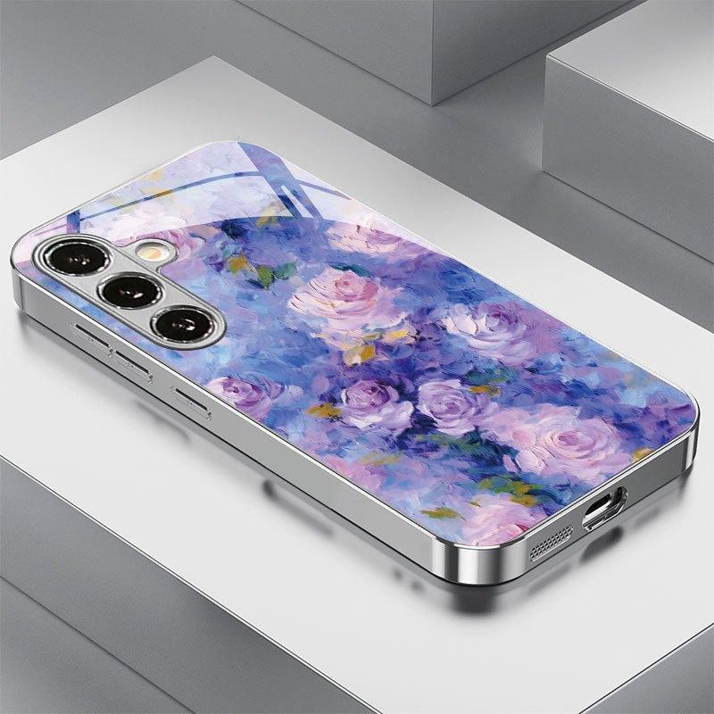 

Гальванизированный стеклянный и ТПУ жесткий чехол для Samsung Galaxy S26 S25 S24 S23 S22 S21 FE Ultra Plus — Синяя роза (Ударопрочный) For Galaxy S26