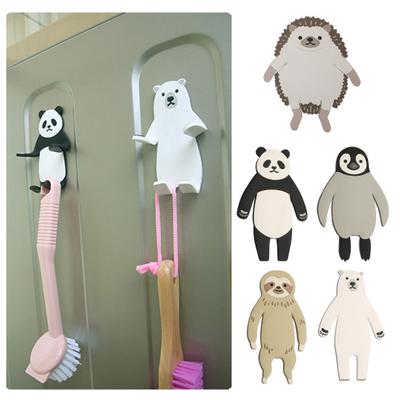 Cartoon Animal Hooks Adorable Hedgehog Panda Penguin Nail-Free Powerful Sticky Kitchen Bathroom Door Hanging Hooks