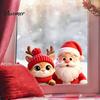 Holiday Glass Stickers Santa Claus Reindeer Window Cling, Christmas Static Sticker Decals for Party, Removable Reusable Decoration Decal Bathroom