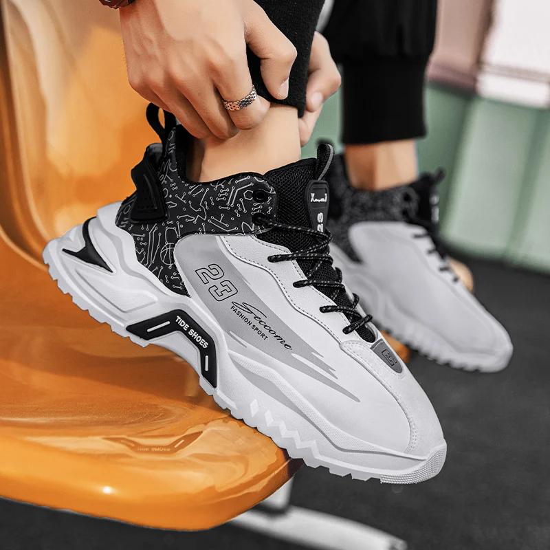 2024 Fashionable men's sports shoes for autumn lightweight wear-resistant anti slip running shoes casual thick soled white shoes