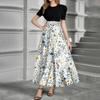 Women's Fashion Casual Belt Short Sleeve Round Neck Print Stitching Elegant Temperament Dress