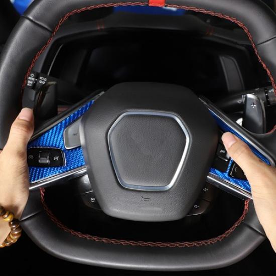 Blue Carbon Fiber Steering Wheel Button Sticker For -2025 Corvette C8