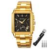 Square Wristwatch Men Stainless Steel Waterproof Analog Business Casual Chronograph Gold Black Luxury Gift