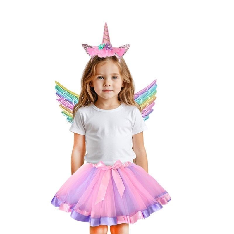 Fairy Wing Unicorns Headbands Tutus Skirts for Kids Girls Unicorns Pretend Play Costume Halloween Birthday Party Decors