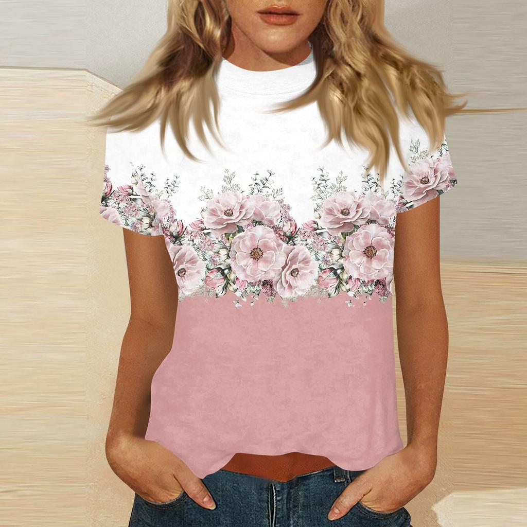 Damen Mock-Neck Kurzarm Print-Top