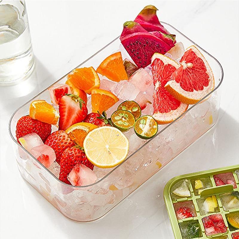 1 pz. Tipo di pressione a un pulsante Scatola per stampi per ghiaccio 32/64 Griglie Stampo per cubetti di ghiaccio in plastica Stampo per vassoio per ghiaccio con scatola di immagazzinaggio con strumento per bar da cucina per bevande fresche