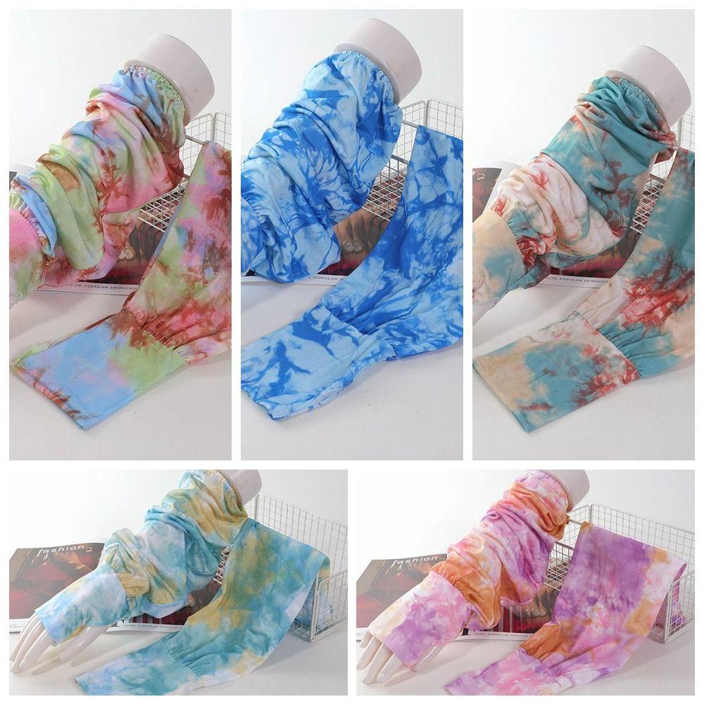 Tie Dyeing Long Ice Silk Sleeves Ethnic Style Cycling Gloves Breathable Sunscreen Arm Covers  Women