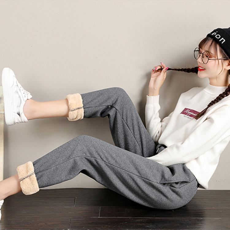 Autumn and Winter Women Cashmere Sweatpants Winter Warm Lamb Wool Trousers for Lined Fleece Pants Casual Joggers Pants