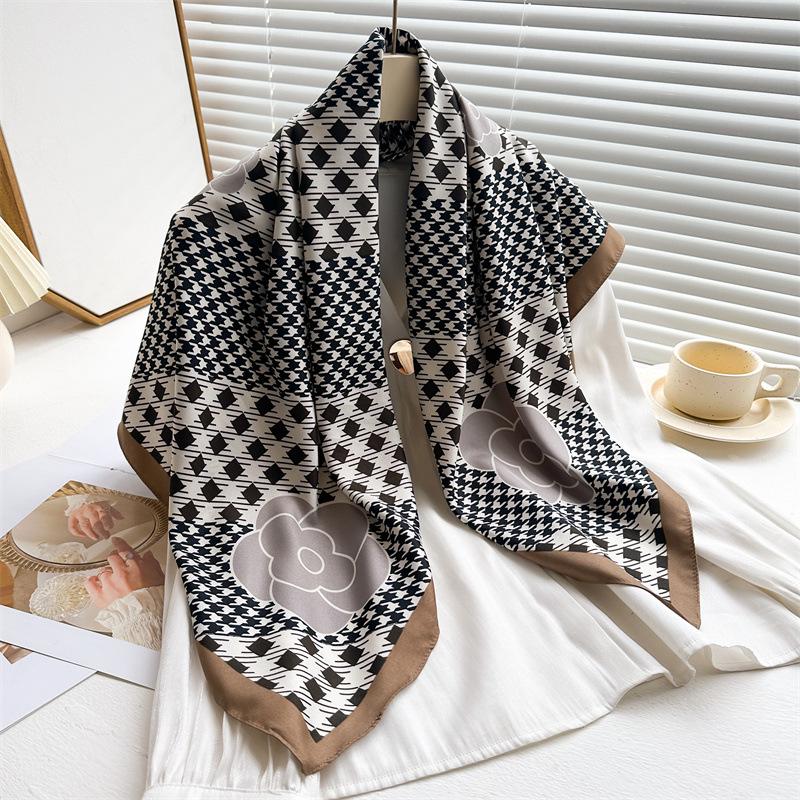 Women's Retro Twill Silk Scarf - 90cm Versatile Shawl for Travel & Sun Protection