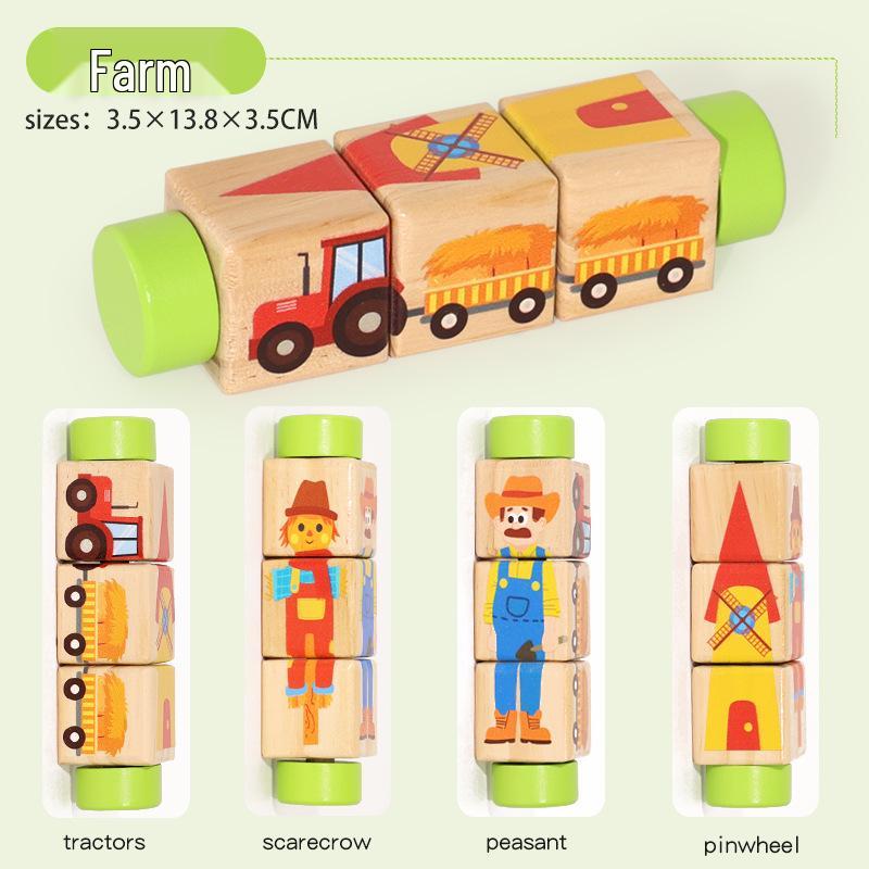 

Деревянные 3D мультяшные блоки-пазлы с животными и фруктами для малышей – вращающаяся обучающая доска